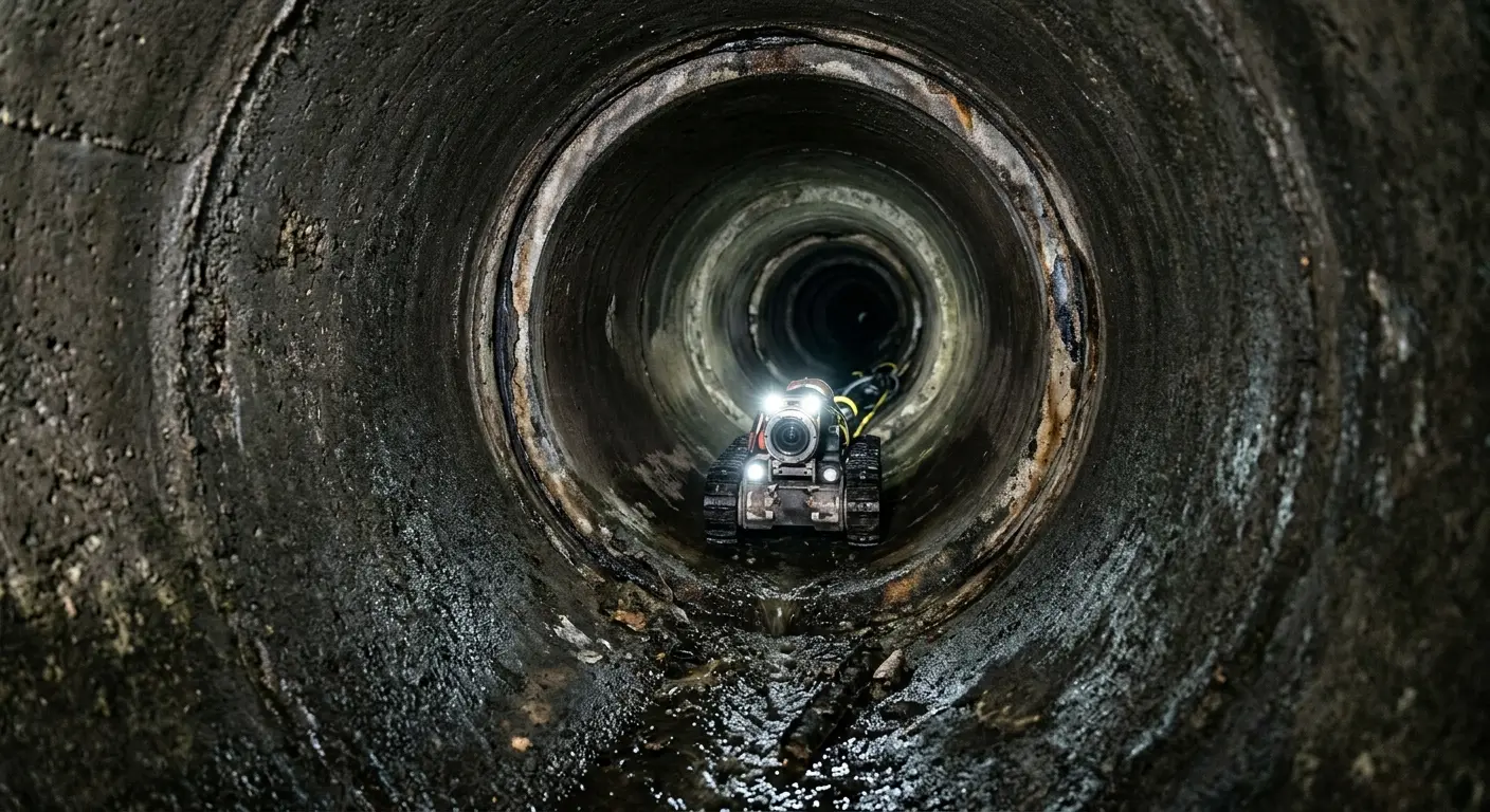 Robotic sewer camera inspecting pipe interior for Drain Snake Service in Great Neck Plaza
